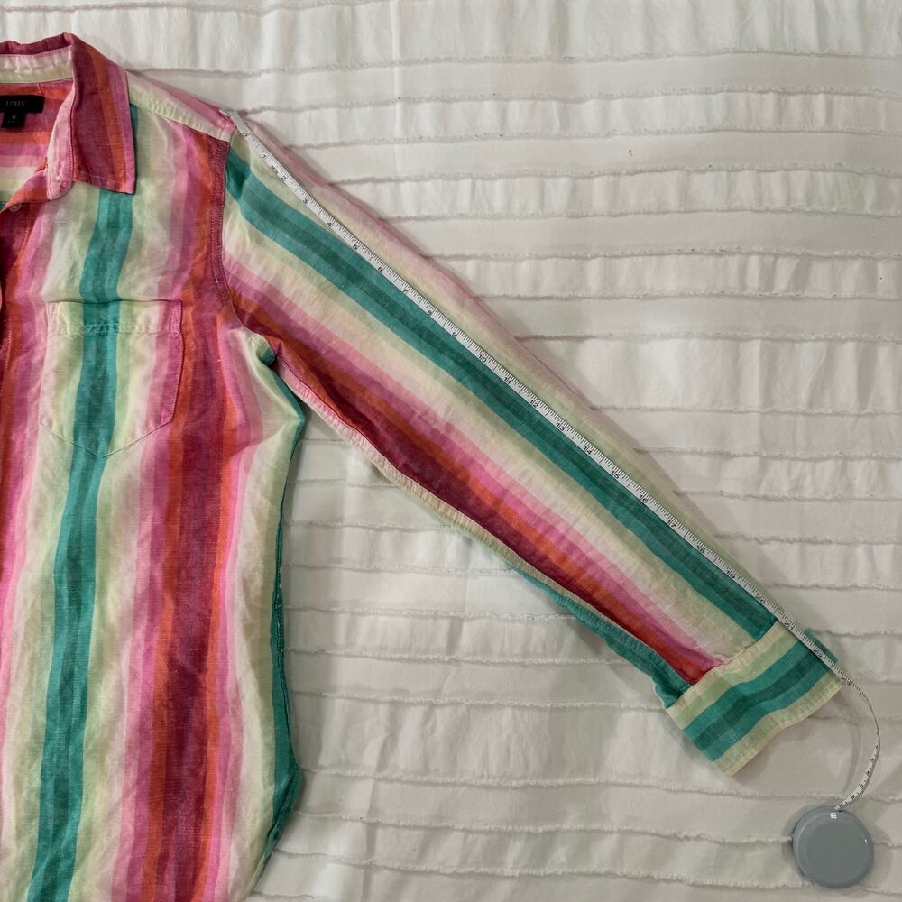 J.Crew Striped Linen Shirt Women's 6 Coastal Grandmother Retro 70s Vacation Boho - Picture 14 of 16
